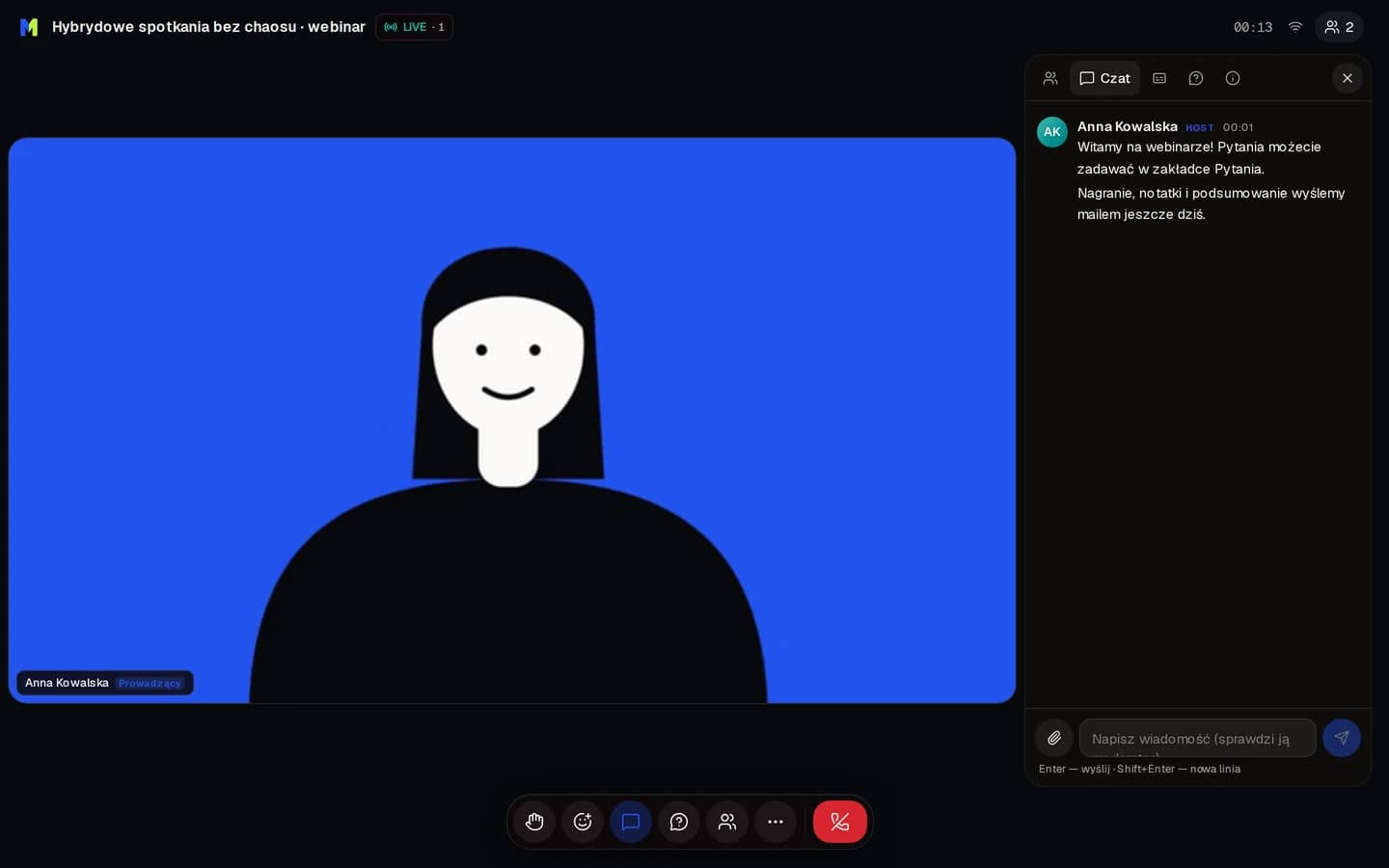 Kijkerspagina van een webinar met de LIVE-badge